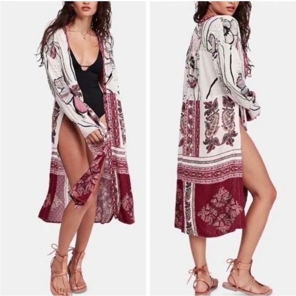 Free People C'est Moi Mixed Print Maxi Top Womens Sz XS Button Up Cardigan Dress - Picture 6 of 15